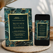 Invitation Teal Gold Marble Faux Gold Foil Islamic Wedding