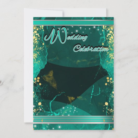 Invitation Teal & Gold Marble Flat Card (Devant)
