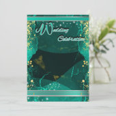 Invitation Teal & Gold Marble Flat Card (Debout devant)