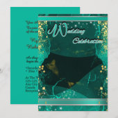 Invitation Teal & Gold Marble Flat Card (Devant / Derrière)