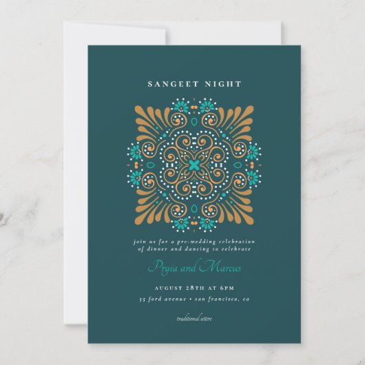 Invitation Teal Gold White Mandala Mehndi Sangeet (Devant)