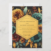 Invitation Teal Golden Floral Night Wedding (Devant)
