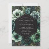 Invitation Teal Gothic Bloom Wedding (Devant)