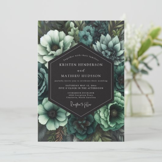 Invitation Teal Gothic Bloom Wedding (Debout devant)