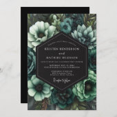 Invitation Teal Gothic Bloom Wedding (Devant / Derrière)