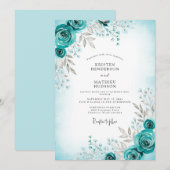 Invitation Teal Graceful Winter Wedding (Devant / Derrière)