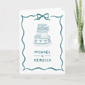 Invitation Teal Hand Drawn Bow QR Code Photo Wedding (Devant)