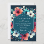 Invitation Teal Hibiscus Bloom Wedding (Devant)