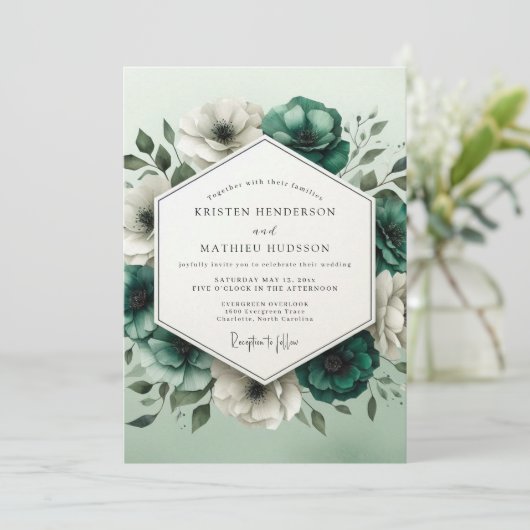 Invitation Teal Ivory Bloom Wedding (Debout devant)