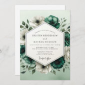 Invitation Teal Ivory Bloom Wedding (Devant / Derrière)