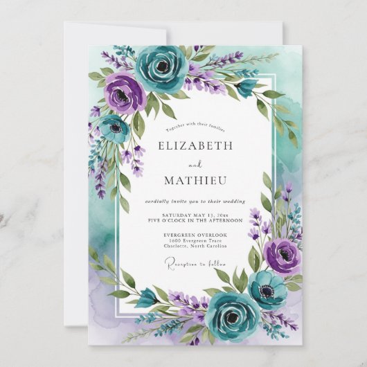 Invitation Teal Lavender Captivating Spring Wedding (Devant)