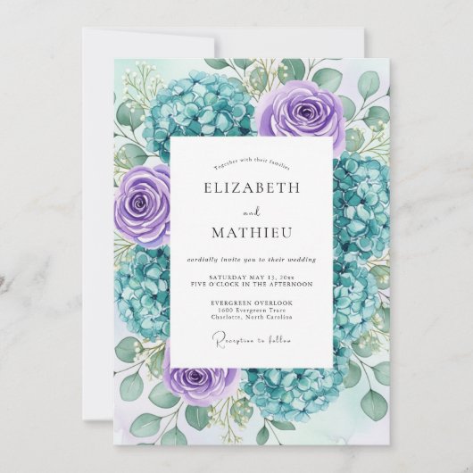 Invitation Teal Lavender Lush Spring Wedding (Devant)