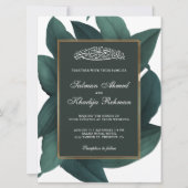 Invitation Teal Leaves Gold Border Islamic Muslim Wedding (Devant)
