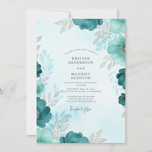 Invitation Teal Luminous Winter Wedding (Devant)