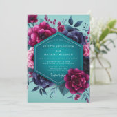 Invitation Teal Magenta Dramatic Bloom Wedding (Debout devant)