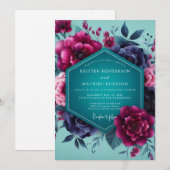 Invitation Teal Magenta Dramatic Bloom Wedding (Devant / Derrière)
