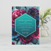 Invitation Teal Magenta Nocturne Wedding (Debout devant)