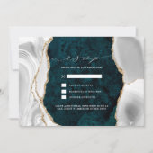 Invitation Teal Marble, RSVP de mariage en agate blanche et o (Devant)