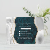 Invitation Teal Marble, RSVP de mariage en agate blanche et o (Debout devant)