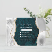 Invitation Teal Marble, White & Gold Agate Réponse de Mariage (Debout devant)