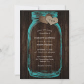 Invitation Teal Mason Jar Wood Monogram Burlap Hearts Wedding (Devant)