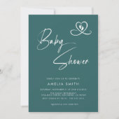 Invitation Teal Modern Script Baby Shower Photo (Devant)