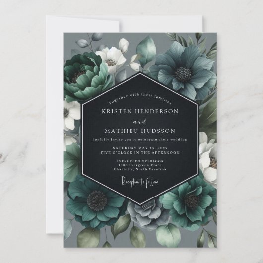 Invitation Teal Moody Bloom Wedding (Devant)