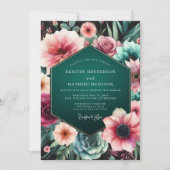Invitation Teal Moody Floral Elegance Wedding (Devant)