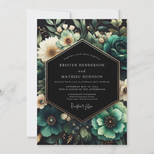 Invitation Teal Moody Floral Wedding (Devant)