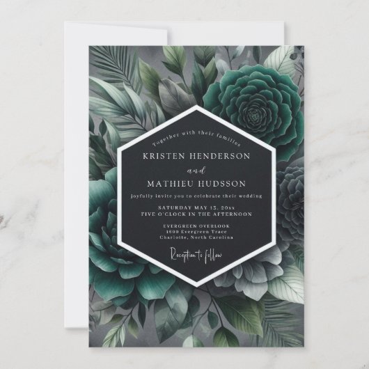 Invitation Teal Moody Succulent Wedding (Devant)