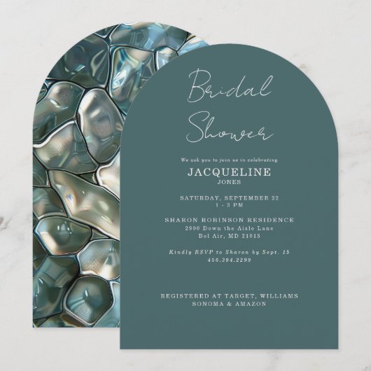 Invitation Teal Mosaic Bridal Shower Arched  (Devant / Derrière)