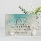 Invitation Teal Ocean Tide & Gold Ethereal Shoreline Wedding (Debout devant)