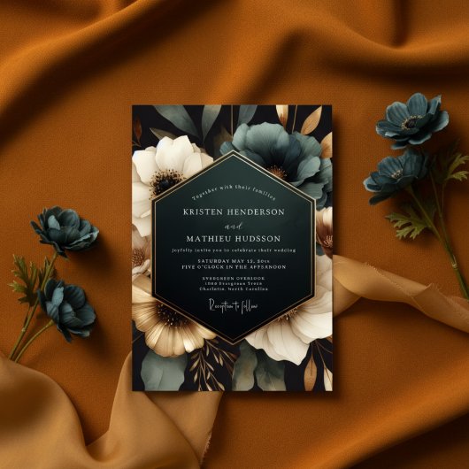 Invitation Teal Opulent Bloom Wedding