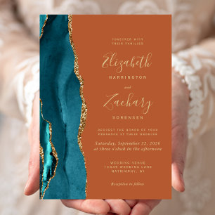 Invitation Teal Or Agate Orange Rouille Mariage