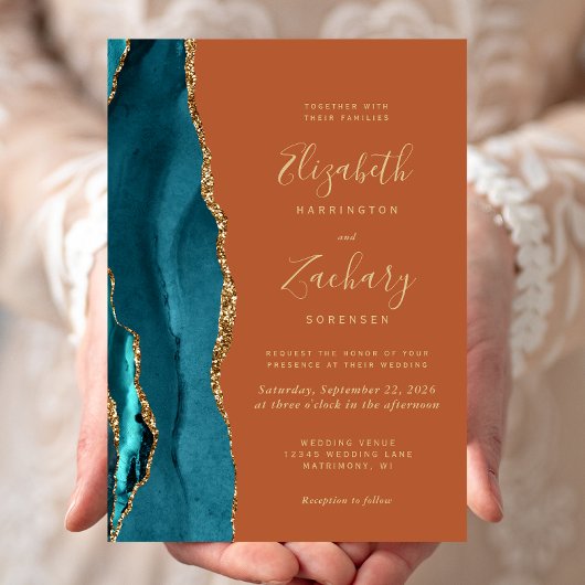 Invitation Teal Or Agate Orange Rouille Mariage