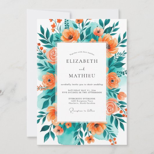 Invitation Teal Orange Blissful Summer Wedding (Devant)