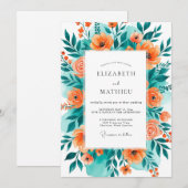 Invitation Teal Orange Blissful Summer Wedding (Devant / Derrière)