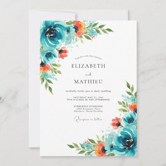 Invitation Teal Orange Energetic Summer Wedding (Devant)