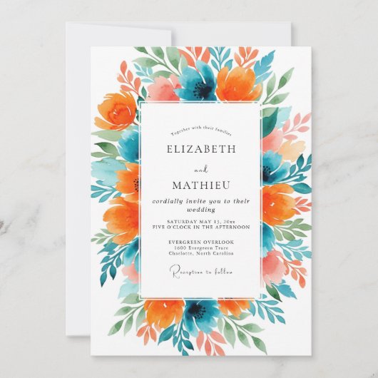 Invitation Teal Orange Vivacious Summer Wedding (Devant)