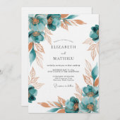 Invitation Teal Painterly Floral Romance Wedding (Devant / Derrière)