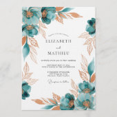 Invitation Teal Painterly Floral Romance Wedding (Devant)
