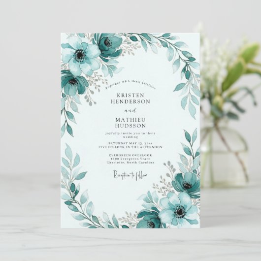 Invitation Teal Painterly Winter Wedding (Debout devant)