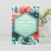 Invitation Teal Paprika Vibrant Flora Wedding (Debout devant)