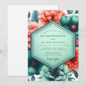 Invitation Teal Paprika Vibrant Flora Wedding (Devant / Derrière)