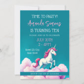 Invitation Teal Pastel Clouds Unicorn Girl 10th Birthday (Devant)