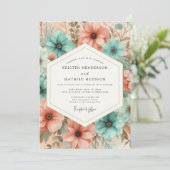 Invitation Teal Peach Floral Ethereal Wedding (Debout devant)