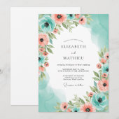 Invitation Teal Peach Heavenly Spring Wedding (Devant / Derrière)