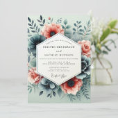 Invitation Teal Peach Somber Bloom Wedding (Debout devant)
