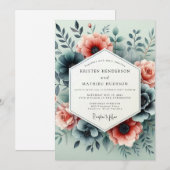 Invitation Teal Peach Somber Bloom Wedding (Devant / Derrière)