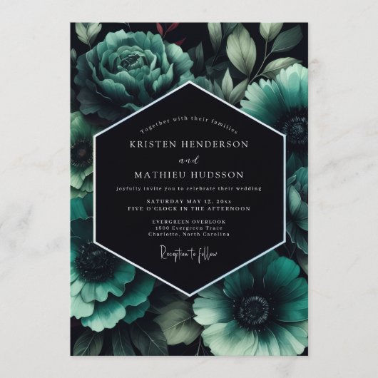 Invitation Teal Penumbral Bloom Wedding (Devant)